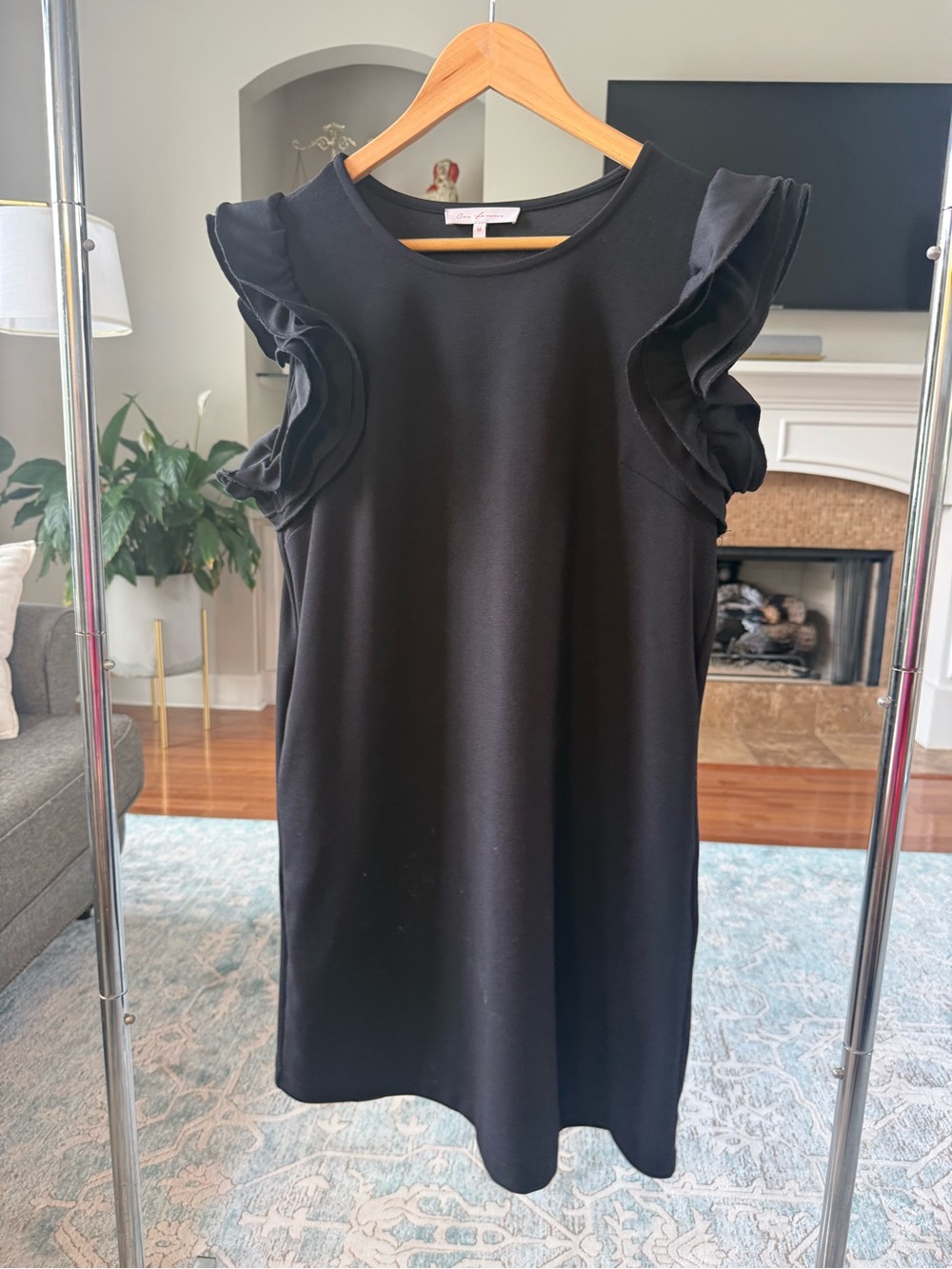 Ces Femme Black Ruffle-Sleeve Mini Dress